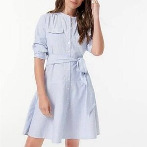 J. CREW Preppy Nautical Career Blue/White Pinstripe Cotton L, SLV Shirtdress 10